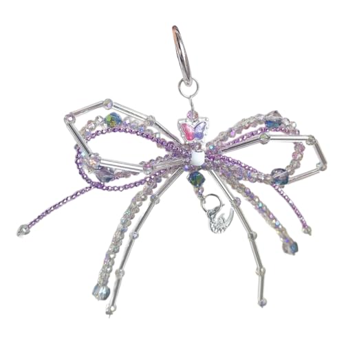 Mabta Eleganter Schmetterlingsknoten-Schlüsselanhänger, Glasperlen, Schleife, Anhänger, Handy-Charm, Schlüsselanhänger, Zubehör für Tasche und Auto von Mabta