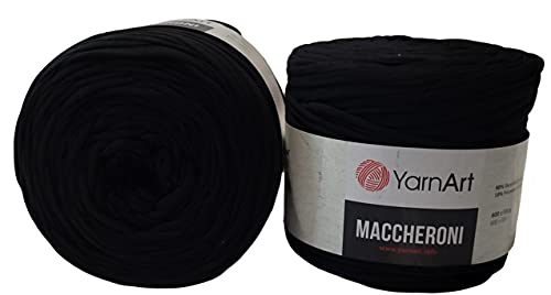 2 Stück Ballen Textilgarn YarnArt Maccheroni (ca. 1300 Gramm) ,T-Shirt Garn, 2 x ca. 130m Lauflänge, Stoffgarn (schwarz) von Maccheroni
