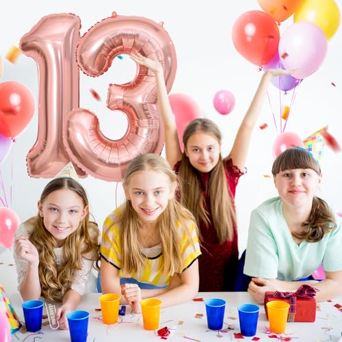 13 Geburtstag Deko zahlen luftballon 13 jahre | Folienballon Roségold - für 13. Geburtstagsdeko Männer Frauen Ballon Zahl Deko zum Geburtstag fliegt mit Helium 13.Geburtstagsparty 40"-101cm von Maclunar