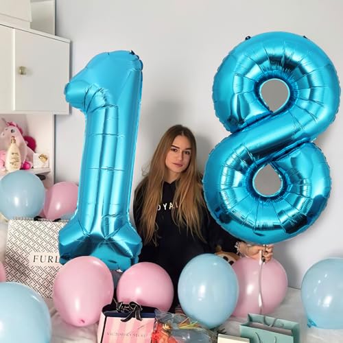 18 Geburtstag Deko zahlen luftballon 18 jahre | Folienballon Blau - für 18. Geburtstagsdeko Männer Frauen Ballon Zahl Deko zum Geburtstag fliegt mit Helium 18.Geburtstagsparty 40"-101cm von Maclunar