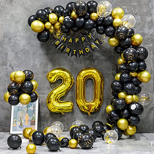 20 Geburtstag Deko, 20 Geburtstag Mann Frauen, 20 Jahre Geburtstagdeko, Happy Birthday Girlande Ballon Schwarz Gold Dekoration, Deko 20 Geburtstag Konfetti Luftballons Birthday Party… von Maclunar