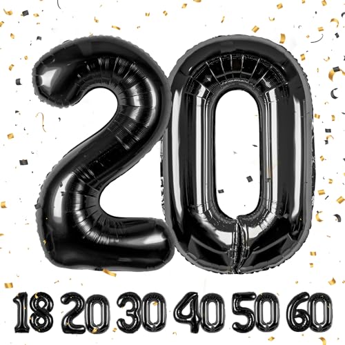 20 Geburtstag Deko zahlen luftballon 20 jahre | Folienballon Schwarz- für 20. Geburtstagsdeko Männer Frauen Ballon Zahl Deko zum Geburtstag fliegt mit Helium 20.Geburtstagsparty 40"-101cm Black, 20 von Maclunar