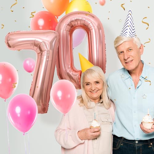 70 Geburtstag Deko zahlen luftballon 70 jahre | Folienballon Roségold - für 70. Geburtstagsdeko Männer Frauen Ballon Zahl Deko zum Geburtstag fliegt mit Helium 70.Geburtstagsparty 40"-101cm von Maclunar