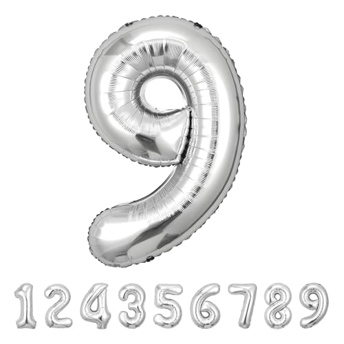 Geburtstag zahlen luftballon 9 jahre | Folienballon Kindergeburtstag Deko 9 XXL Sliber-Riesen Folienballon in 40" - 101cm Geburtstagsdeko - Ballon Zahl Deko zum Geburtstag - fliegt mit Helium Sliver9 Geburtstag zahlen luftballon 9 jahre | Folienballon Kindergeburtstag Deko 9 XXL Sliber-Riesen Folienballon in 40" - 101cm Geburtstagsdeko - Ballon Zahl Deko zum Geburtstag - fliegt mit Helium Sliver9 von Maclunar