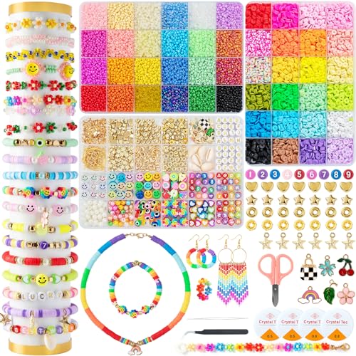 Mactoou Perlen für Armbänder, 12000+ Stück Selber Machen Perlen Set, 6mm Polymer Clay Perlen, 3mm Glasperlen mit perlen buchstaben und Anhänger für Schmuckherstellung Halsketten Making Kit Mactoou Perlen für Armbänder, 12000+ Stück Selber Machen Perlen Set, 6mm Polymer Clay Perlen, 3mm Glasperlen mit perlen buchstaben und Anhänger für Schmuckherstellung Halsketten Making Kit von Mactoou