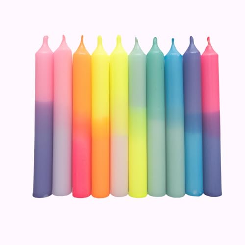 MADAM ERLE | 10er-Set Dipdye kleine Geburtstagskerzen | CAJA | handgemachte Kerzen für Geburtstagszug| neon-pastell farbig | bunt | Kerzen Kinder-Geburtstag | Dekokerzen | von Madam ERLE