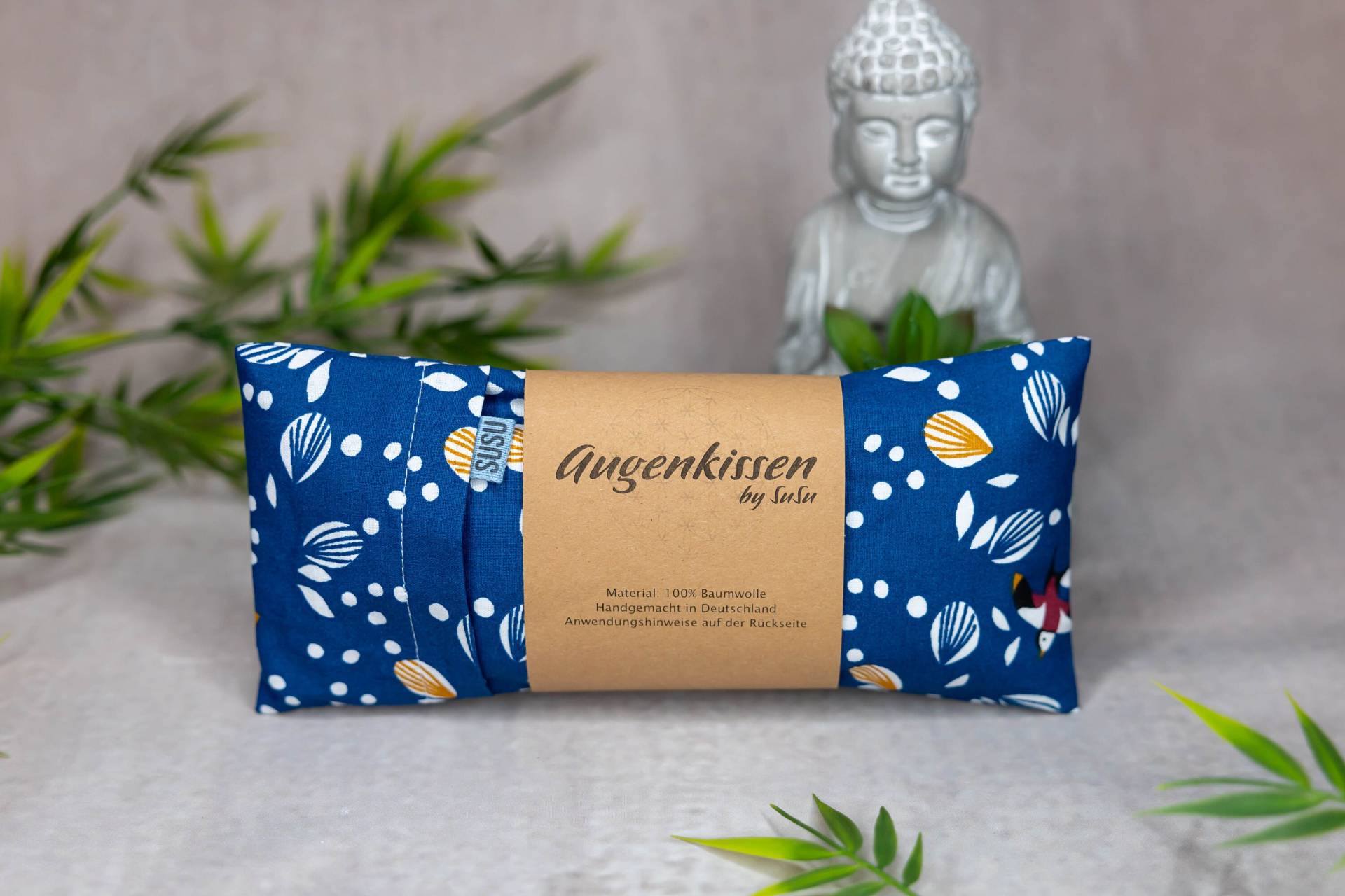 Augenkissen Blau Königsblau Schwalben Yoga Meditation Entspannung Homeoffice Lavendel Sandelholz Baumwolle Vegan von MadeBySuSu