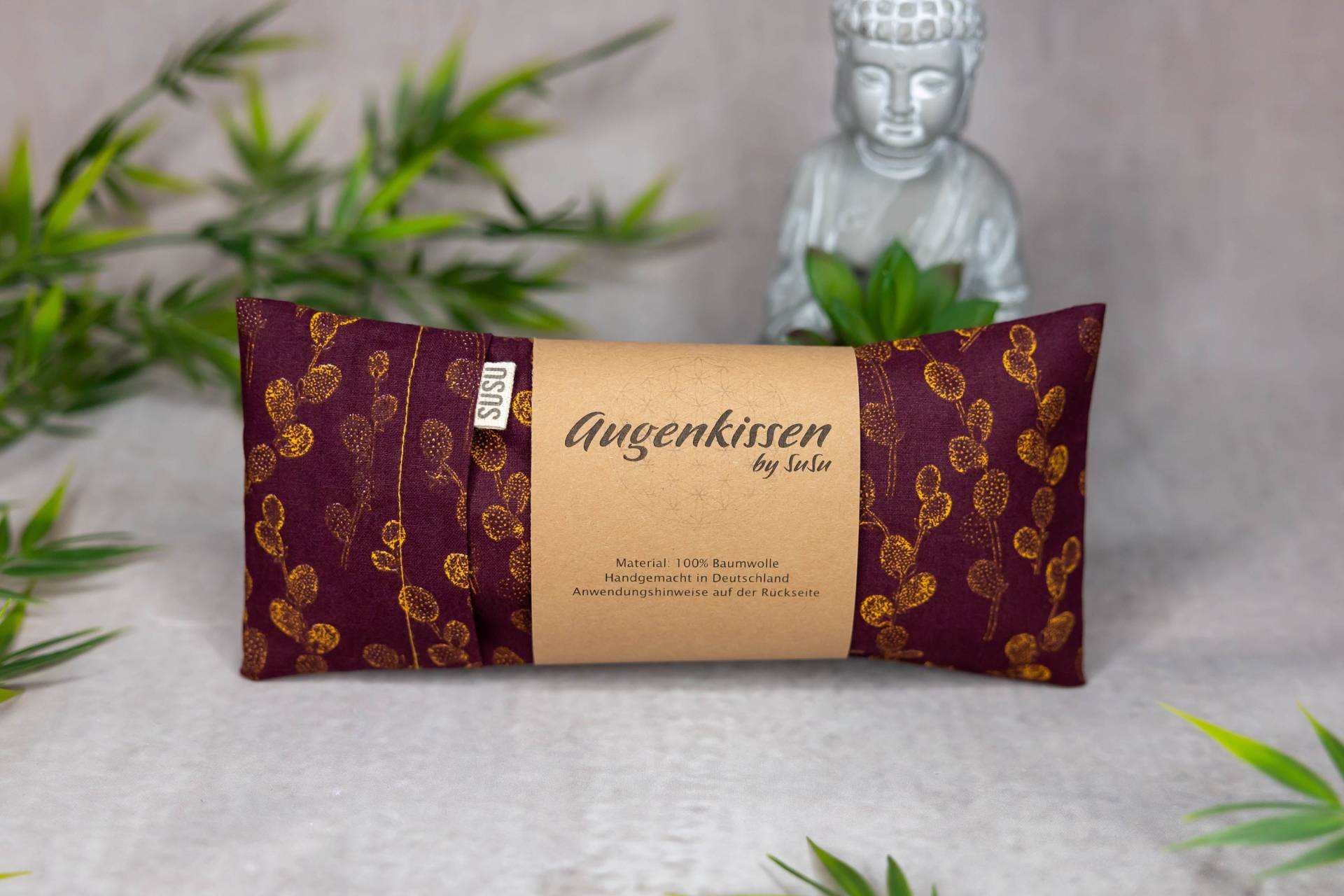 Augenkissen Bordeaux Blätter Yoga Meditation Entspannung Homeoffice Lavendel Sandelholz Baumwolle Vegan von MadeBySuSu