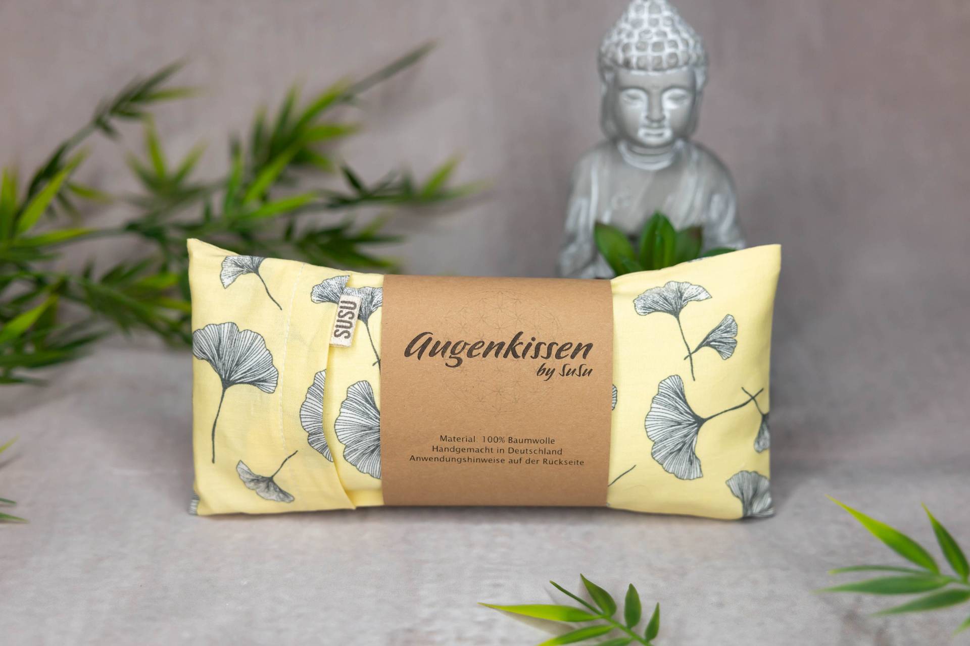 Augenkissen Gelb Ginkgo Yoga Meditation Entspannung Homeoffice Lavendel Sandelholz Baumwolle Vegan von MadeBySuSu