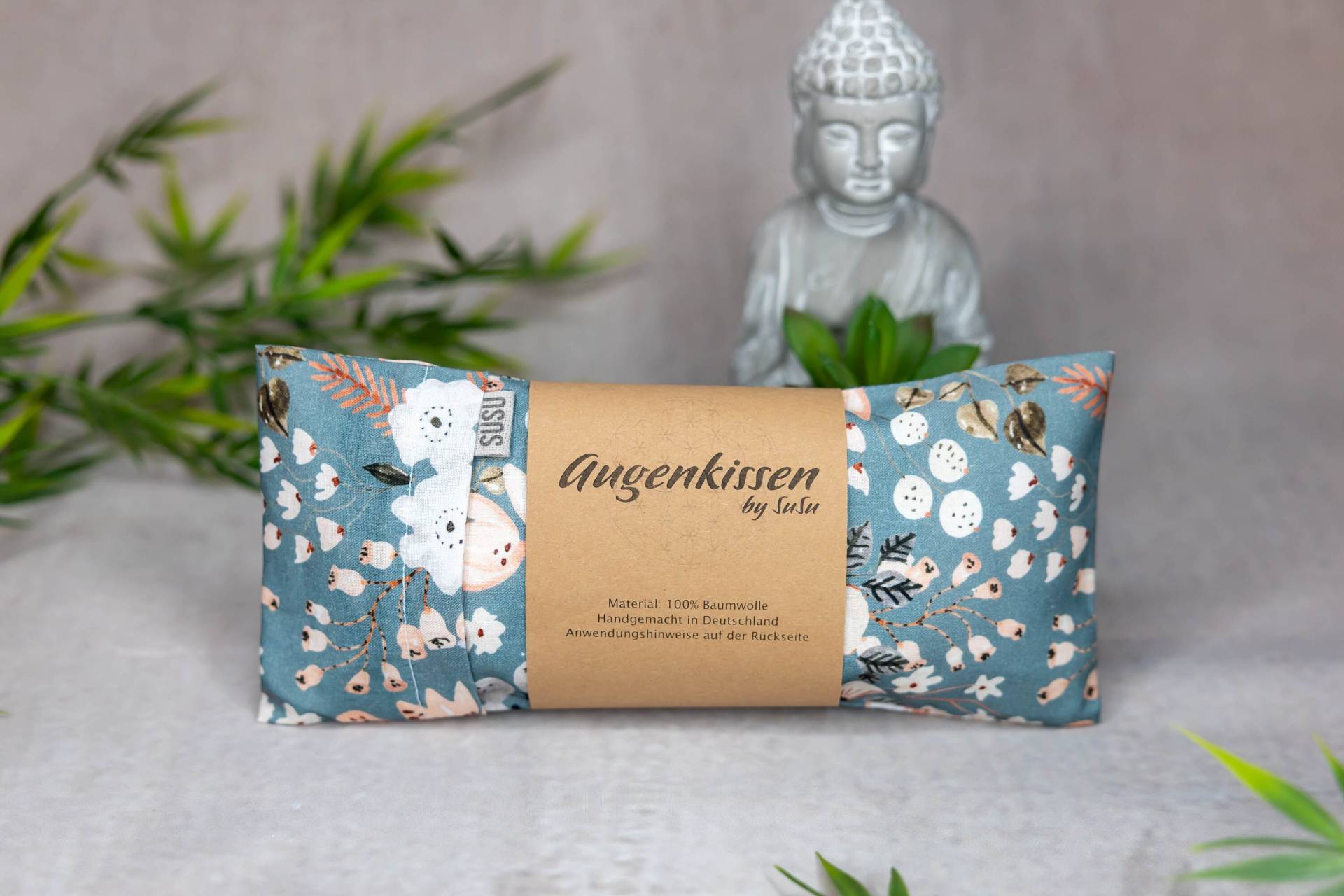 Augenkissen Graublau Taubenblau Blüten Floral Yoga Meditation Entspannung Homeoffice Lavendel Sandelholz Baumwolle Vegan von MadeBySuSu