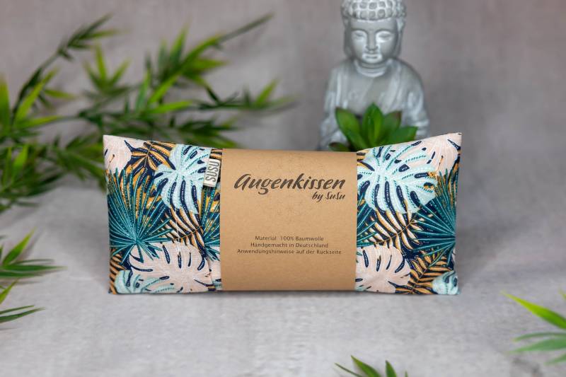 Augenkissen Grün Petrol Mint Monstera Yoga Meditation Entspannung Homeoffice Lavendel Sandelholz Palo Santo Baumwolle Vegan von MadeBySuSu