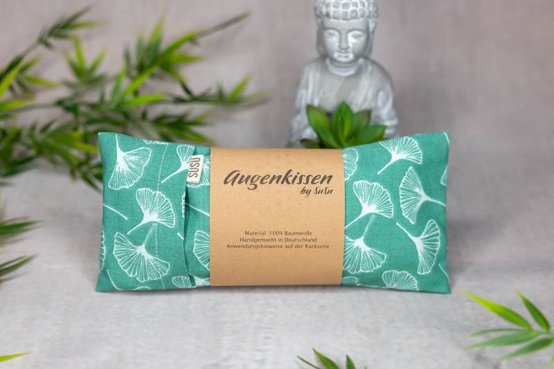 Augenkissen Petrol Ginkgo Yoga Meditation Entspannung Homeoffice Lavendel Sandelholz Baumwolle Vegan von MadeBySuSu