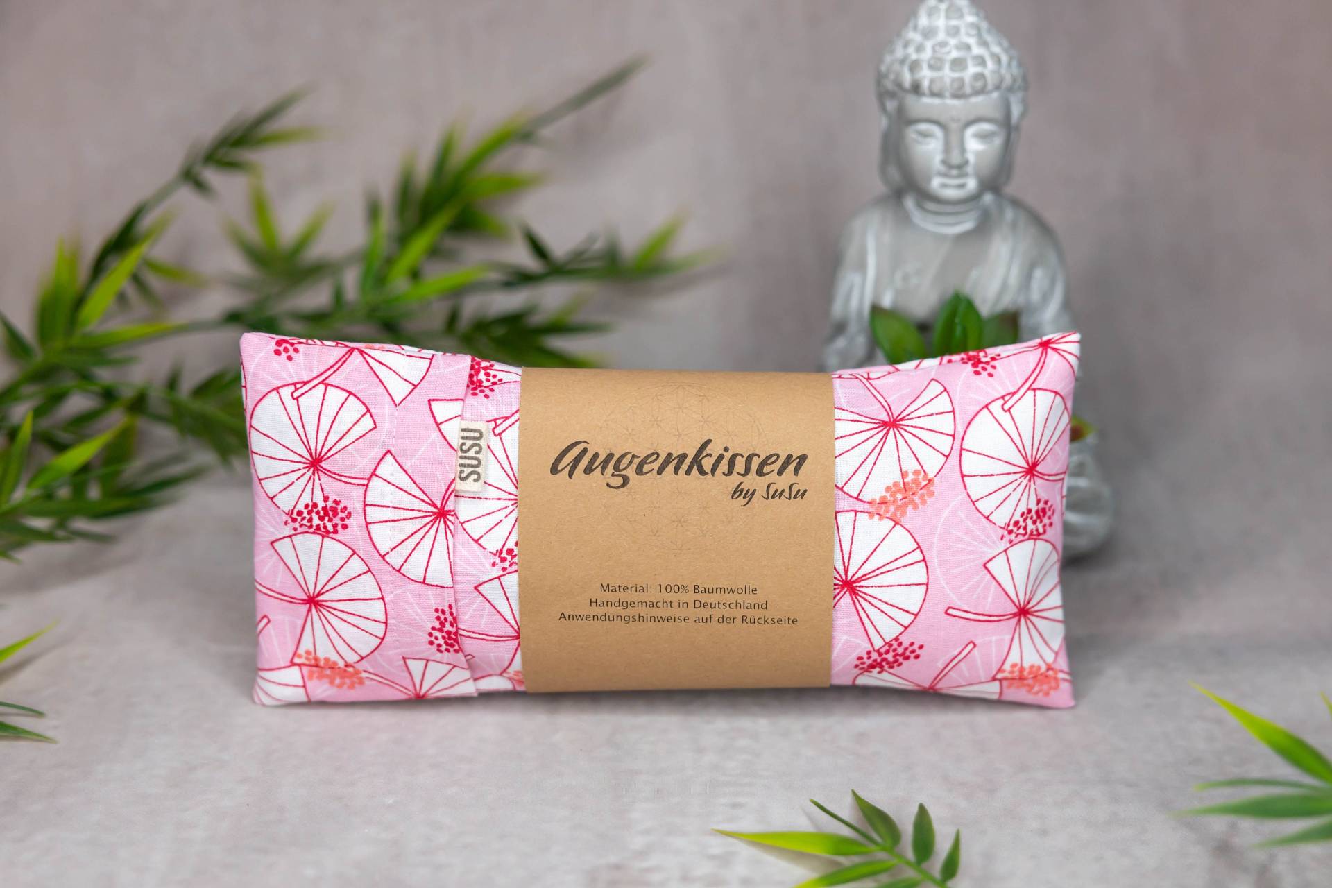 Augenkissen Pink Rosa Weiß Fächer Yoga Meditation Entspannung Homeoffice Lavendel Sandelholz Palo Santo Baumwolle Vegan von MadeBySuSu