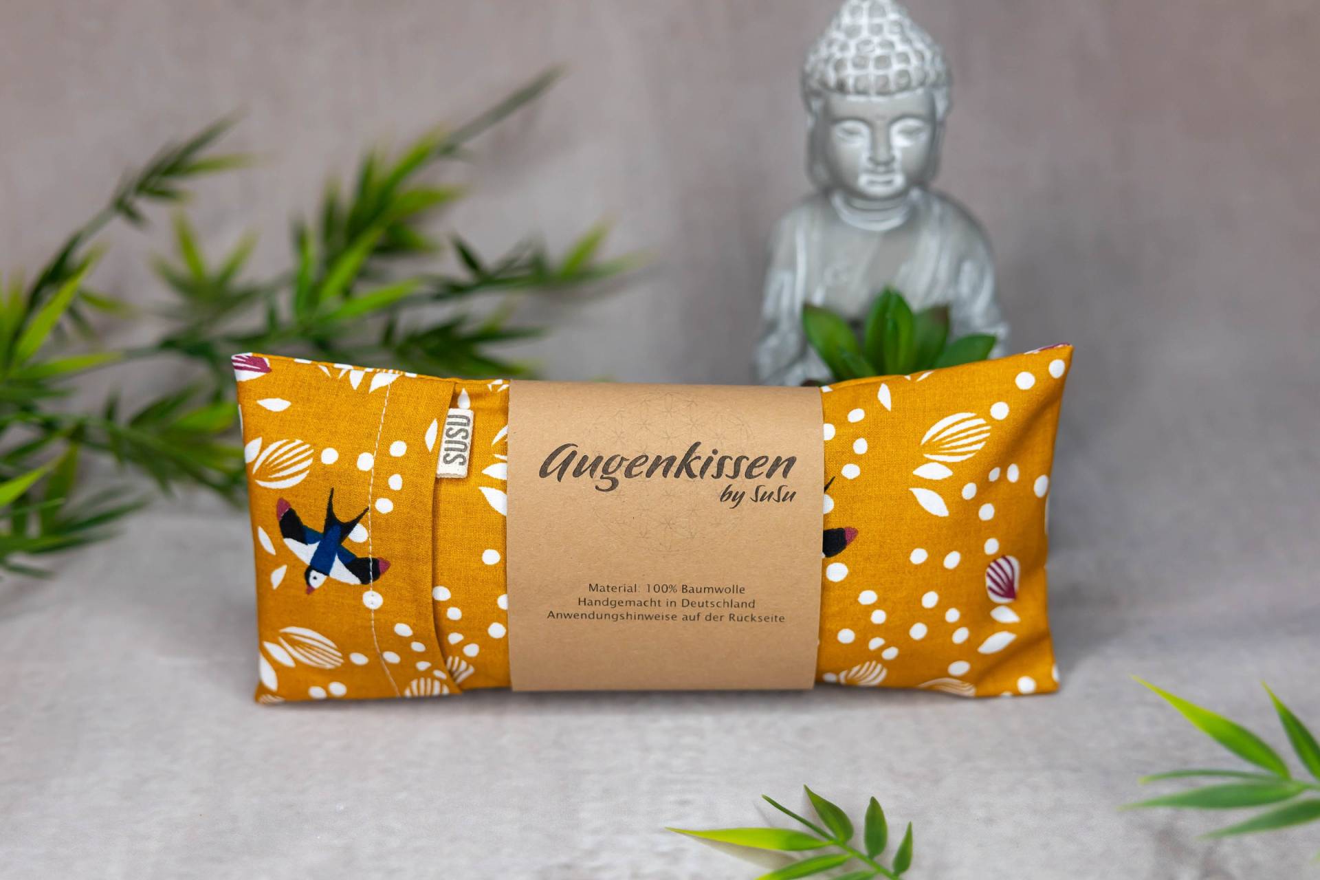 Augenkissen Senf Curry Schwalben Yoga Meditation Entspannung Homeoffice Lavendel Sandelholz Baumwolle Vegan von MadeBySuSu