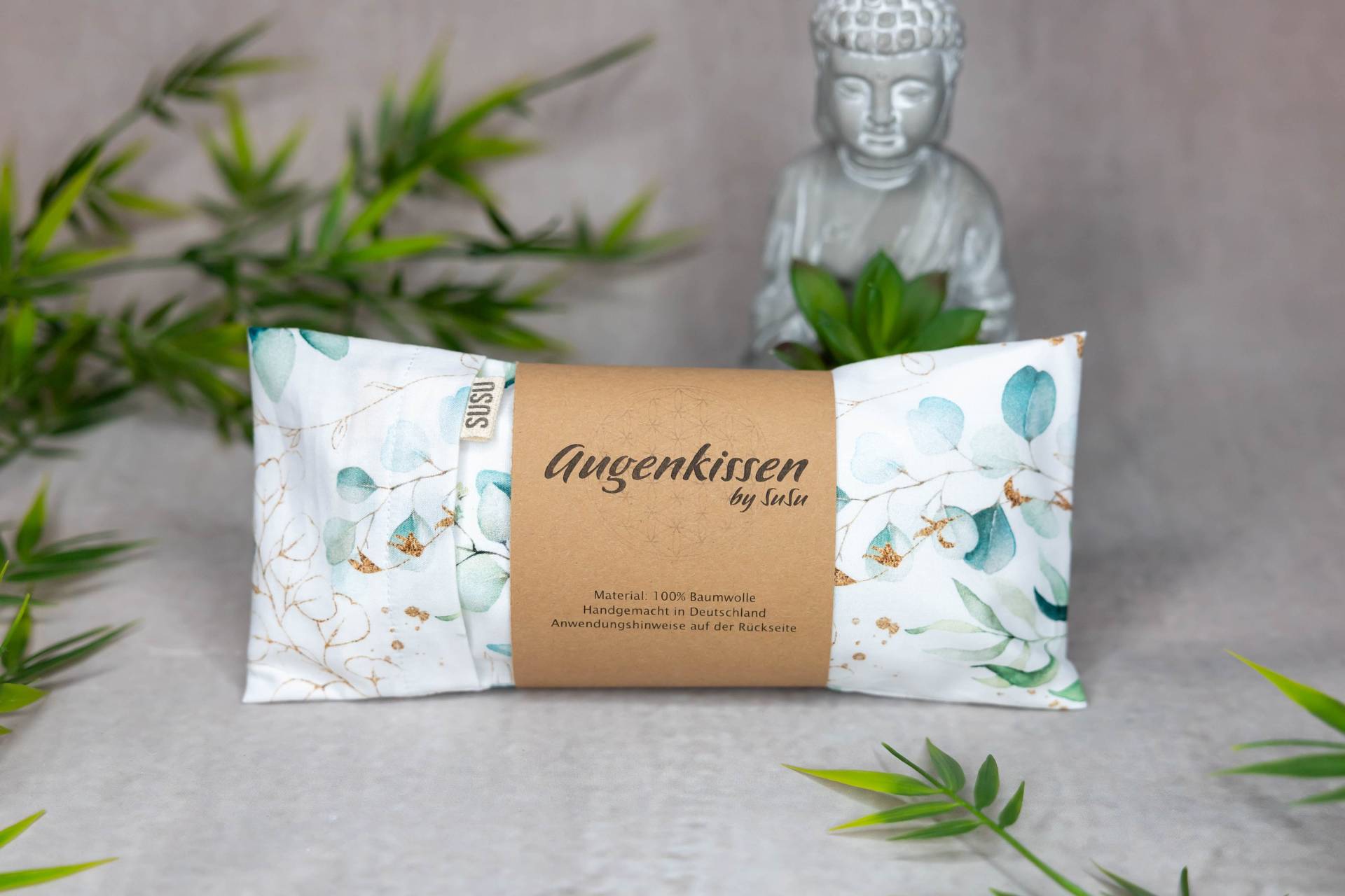 Augenkissen Weiß Grün Eukalyptus Yoga Meditation Entspannung Homeoffice Lavendel Sandelholz Palo Santo Baumwolle Vegan von MadeBySuSu