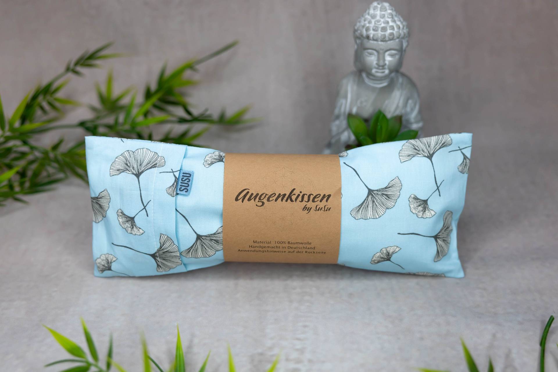 xl Extra Großes Augenkissen Babyblau Ginkgo Yoga Meditation Entspannung Homeoffice Lavendel Sandelholz Baumwolle Vegan von MadeBySuSu