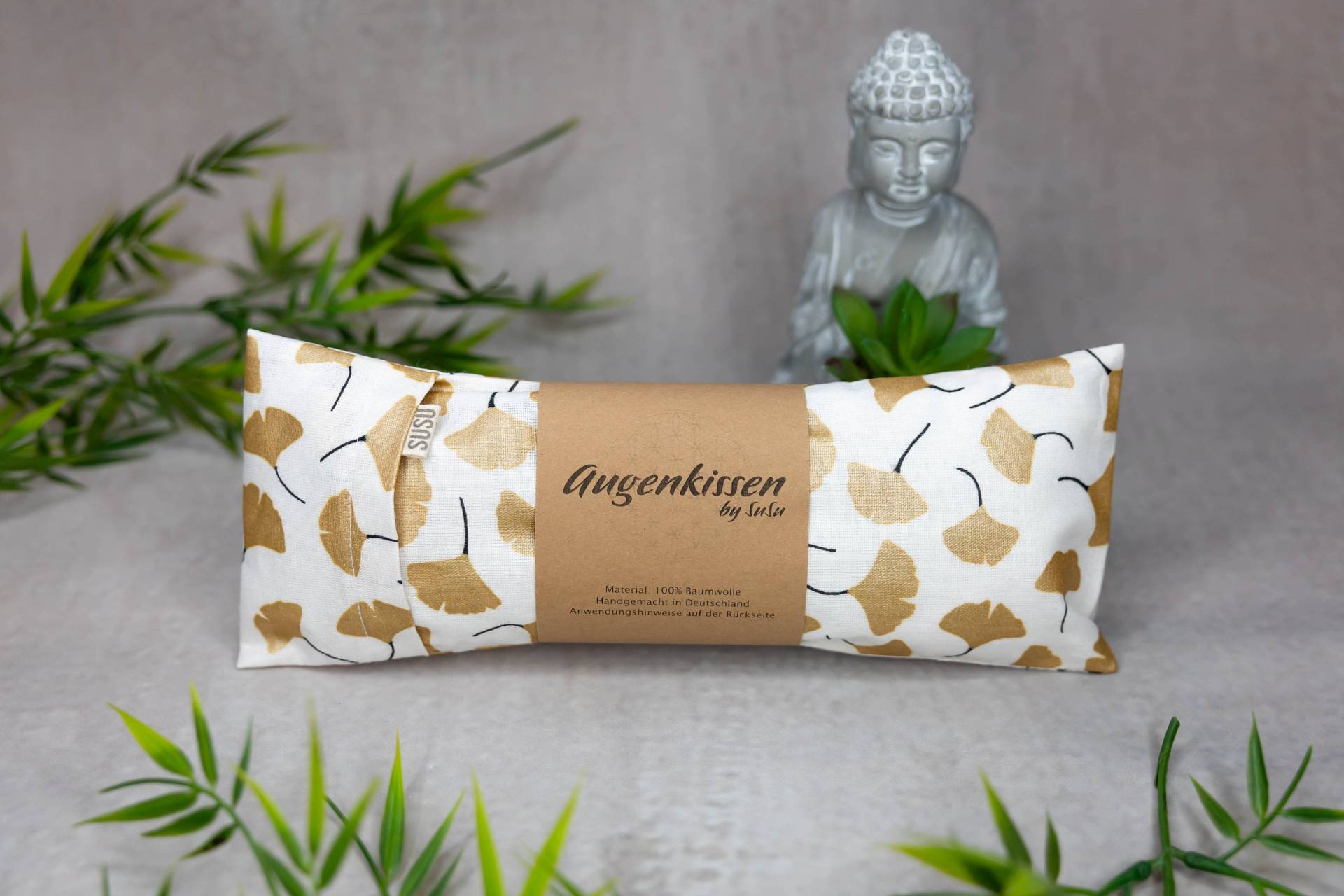 xl Extra Großes Augenkissen Weiß Gold Ginkgo Yoga Meditation Entspannung Homeoffice Lavendel Sandelholz Baumwolle Vegan von MadeBySuSu