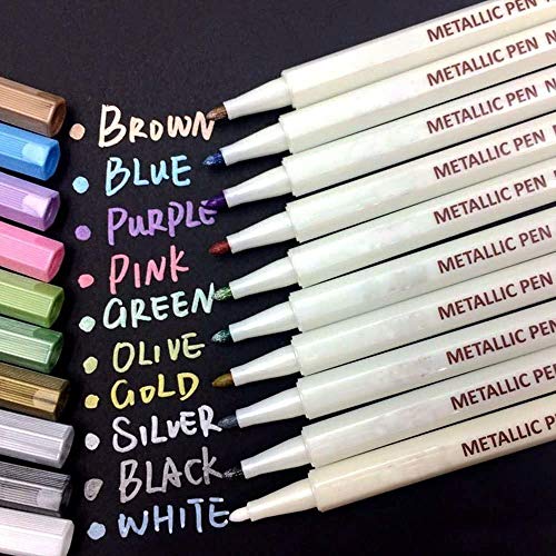 Metallic Marker Stifte Set, Für DIY Fotoalben, Fabrication von Karten, Metall- und Keramik-Kunstmarker, Glas, Kunstbüro, 10 Farben von Madeki