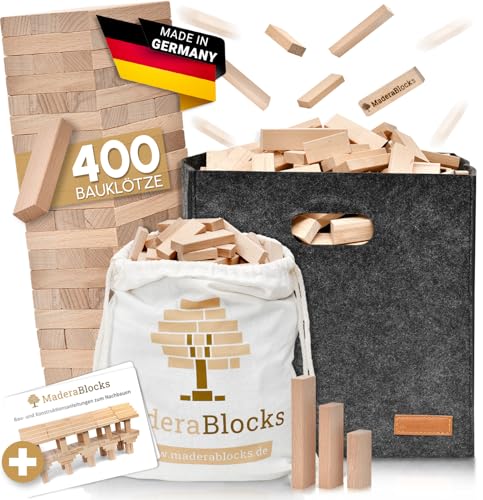 MaderaBlocks® 400 Holzbausteine Natur + 1x Baumpflanzung, 100% Made in Ravensburg Bauklötze Natur Holz unbehandelt Kinder Konstruktions-Spielzeug, Motorik, Bausteine 2, 3, 4, 6 Jahre von MaderaBlocks