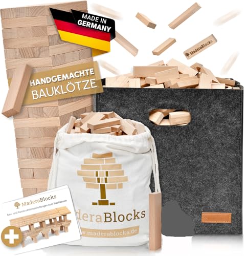 MaderaBlocks® 100 XXL-Holzbausteine Natur, perfekte Ergänzung, 100% Made in Ravensburg Bauklötze Holz unbehandelt Kinder Konstruktions-Spielzeug, Motorik Bausteine 3 4 6 Jahre von MaderaBlocks