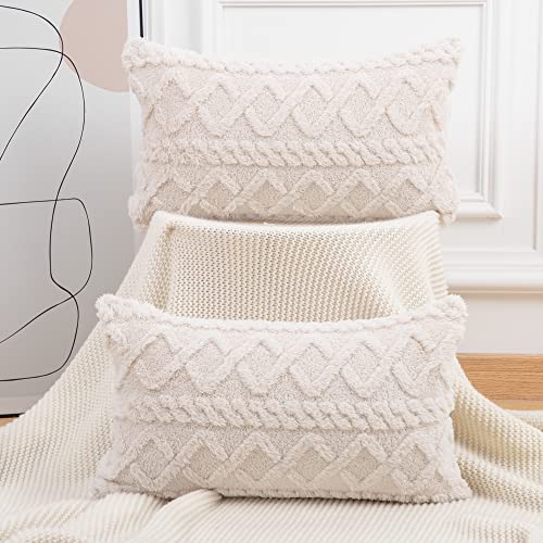 Madizz 2er Set Sanft Kurze Wolle Fleece Dekorativ Zierkissenbezüge Luxus Stil Kissenbezug für Sofa für Schlafzimmer Graubeige 30x50 cm Rechteckig von Madizz