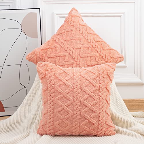 Madizz 2er Set Sanft Kurze Wolle Fleece Dekorativ Zierkissenbezüge Luxus Stil Kissenbezug für Sofa für Schlafzimmer Orange 45x45 cm Quadrat von Madizz