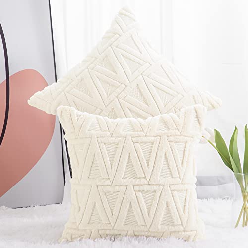 Madizz 2er Set Sanft Plüsch Kurze Wolle Samt Dekorativ Zierkissenbezüge Luxus Stil Kissenbezug für Sofa für Schlafzimmer Beige 30x30 cm Quadrat von Madizz