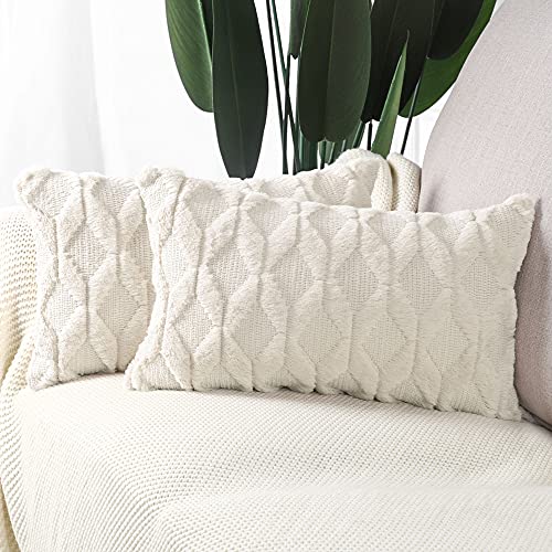 Madizz 2er Set Sanft Plüsch Kurze Wolle Samt Dekorativ Zierkissenbezüge Luxus Stil Kissenbezug für Sofa für Schlafzimmer Beige 30x50 cm Rechteckig von Madizz