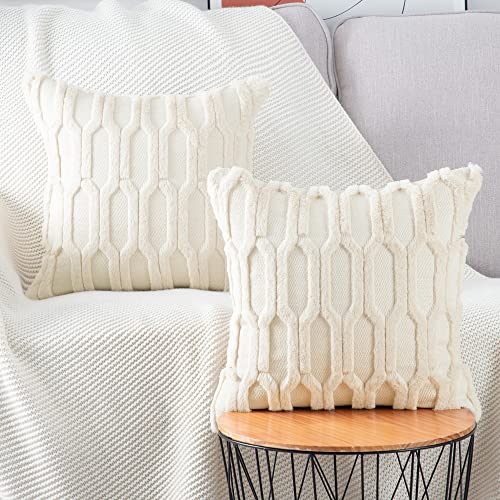 Madizz 2er Set Sanft Plüsch Kurze Wolle Samt Dekorativ Zierkissenbezüge Luxus Stil Kissenbezug für Sofa für Schlafzimmer Beige 35x35 cm Quadrat von Madizz