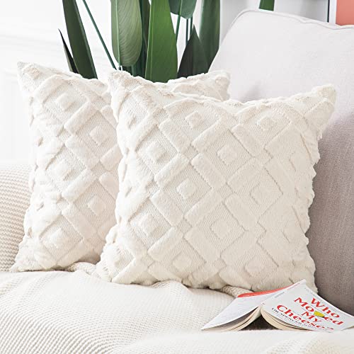 Madizz 2er Set Sanft Plüsch Kurze Wolle Samt Dekorativ Zierkissenbezüge Luxus Stil Kissenbezug für Sofa für Schlafzimmer Beige 50x50 cm Quadrat von Madizz