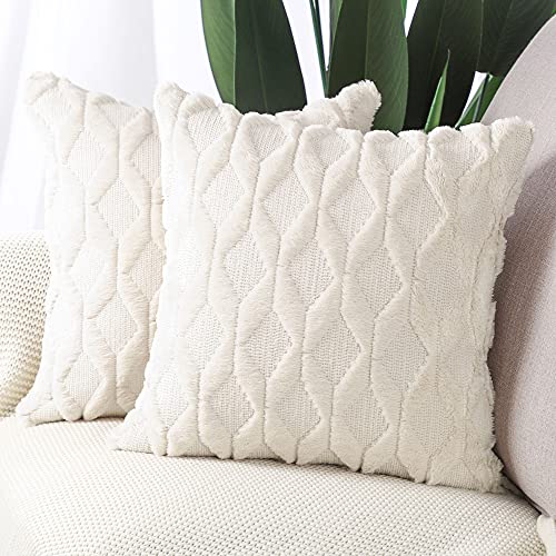 Madizz 2er Set Sanft Plüsch Kurze Wolle Samt Dekorativ Zierkissenbezüge Luxus Stil Kissenbezug für Sofa für Schlafzimmer Beige 55x55 cm Quadrat von Madizz