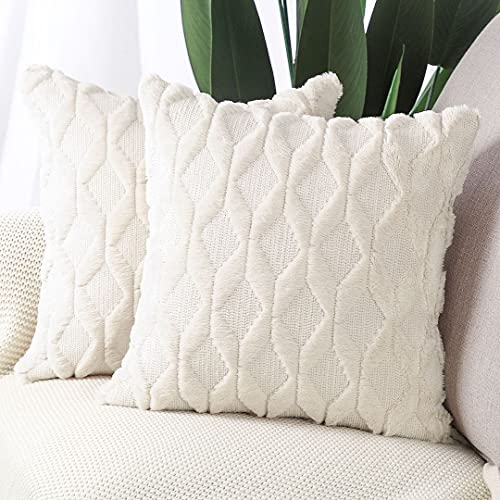 Madizz 2er Set Sanft Plüsch Kurze Wolle Samt Dekorativ Zierkissenbezüge Luxus Stil Kissenbezug für Sofa für Schlafzimmer Beige 65x65 cm Quadrat von Madizz