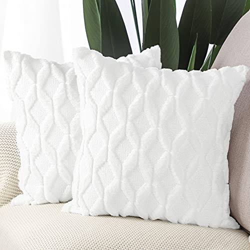 Madizz 2er Set Sanft Plüsch Kurze Wolle Samt Dekorativ Zierkissenbezüge Luxus Stil Kissenbezug für Sofa für Schlafzimmer Weiß 30x30 cm Quadrat von Madizz