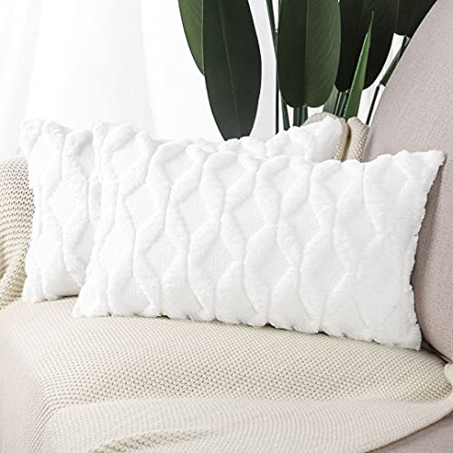 Madizz 2er Set Sanft Plüsch Kurze Wolle Samt Dekorativ Zierkissenbezüge Luxus Stil Kissenbezug für Sofa für Schlafzimmer Weiß 30x50 cm Rechteckigig von Madizz