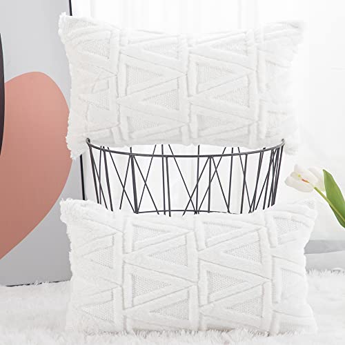 Madizz 2er Set Sanft Plüsch Kurze Wolle Samt Dekorativ Zierkissenbezüge Luxus Stil Kissenbezug für Sofa für Schlafzimmer Weiß 30x50 cm Rechteckigig von Madizz