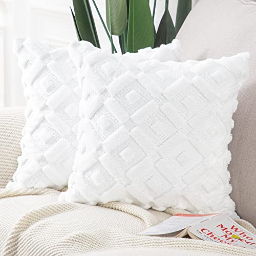 Madizz 2er Set Sanft Plüsch Kurze Wolle Samt Dekorativ Zierkissenbezüge Luxus Stil Kissenbezug für Sofa für Schlafzimmer Weiß 40x40 cm Quadrat von Madizz