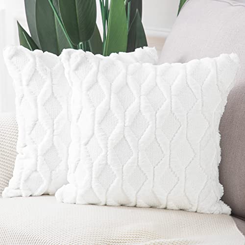 Madizz 2er Set Sanft Plüsch Kurze Wolle Samt Dekorativ Zierkissenbezüge Luxus Stil Kissenbezug für Sofa für Schlafzimmer Weiß 40x40 cm Quadrat von Madizz