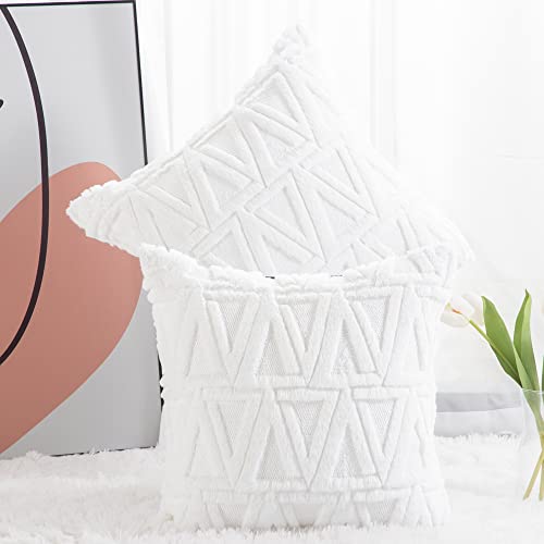 Madizz 2er Set Sanft Plüsch Kurze Wolle Samt Dekorativ Zierkissenbezüge Luxus Stil Kissenbezug für Sofa für Schlafzimmer Weiß 40x40 cm Quadrat von Madizz