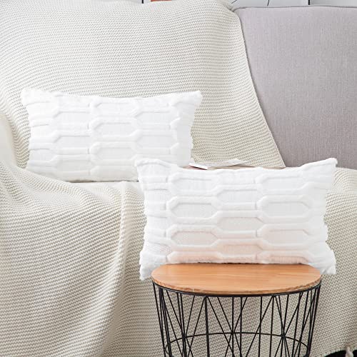 Madizz 2er Set Sanft Plüsch Kurze Wolle Samt Dekorativ Zierkissenbezüge Luxus Stil Kissenbezug für Sofa für Schlafzimmer Weiß 40x60 cm Rechteckig von Madizz