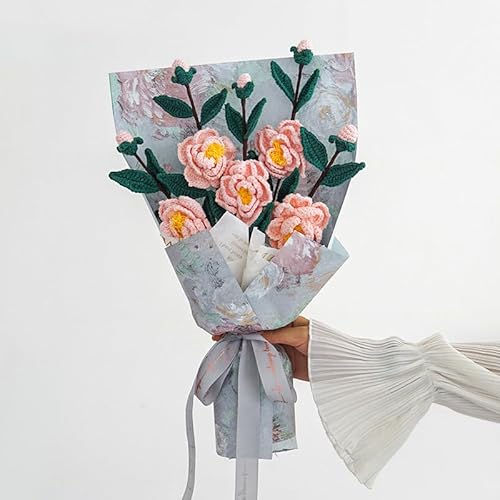 Madwave Fertige Häkelblumen, Handgemachte Häkeln Kamelienblüte Blumenstrauß, tolle Wohnkultur und Geschenke für Freunde und Familie, Valentinstag, Jubiläum, Abschlussfeiern, Hochzeit (Rosa) von Madwave