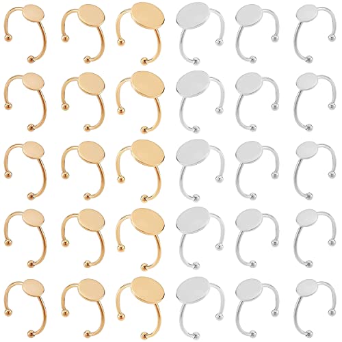 MaehSab 30 Stück leere Ringe Edelstahl einstellbare Pad Ring Basis, flache leere Ring Basis Tablett für Schmuck machen DIY Handwerk (Gold und Silber) von MaehSab