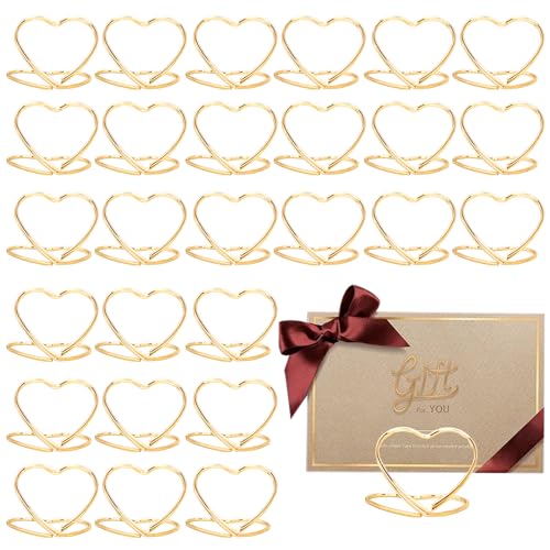 20 Stück Tischkartenhalter, Tischkartenhalter Aus Metall, Herzförmige Tischnummernhalter Für Hochzeiten, Bilderständer, Clips Für Tischkarten, Hochzeiten, Jubiläumsfeiern (Gold) von Mafagwre