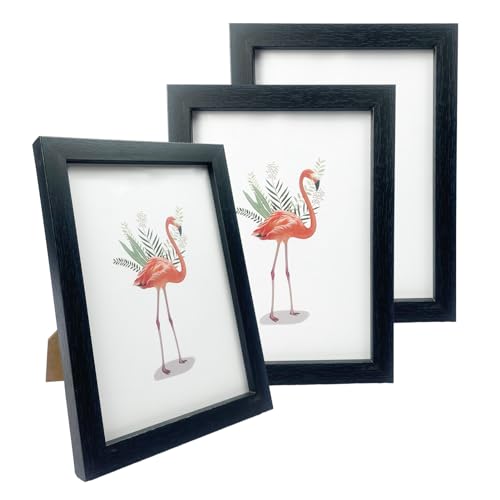 Mafagwre 3er-Set Bilderrahmen, Holz Fotorahmen mit Acrylglas, Photo Frames, Horizontal oder Vertikal für Wandbehänge oder Tischdekoration (Schwarz, A4) von Mafagwre