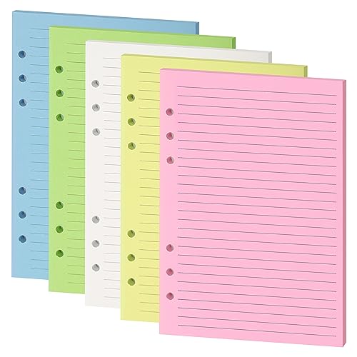 Mafeigu Liniertes Nachfüllpapier, 2 Stück, bunt liniert, für A5-Ringbuch, A5-Planer-Einlagen, 5 Farben, 120 g/m² dickes loses Blatt, 50 Blatt/100 Seiten von Mafeigu