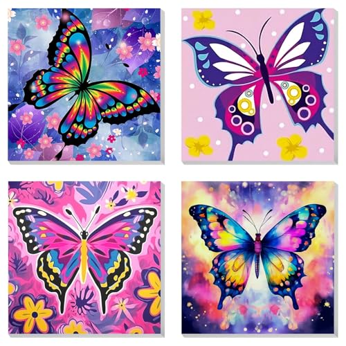 4 Stück Malen Nach Zahlen Erwachsene mit Rahmen, DIY Schmetterling Paint by Numbers Adult, Malen Nach Zahlen Set für Geschenk und Heim Dekoration 20×20cm von Mafenr Art