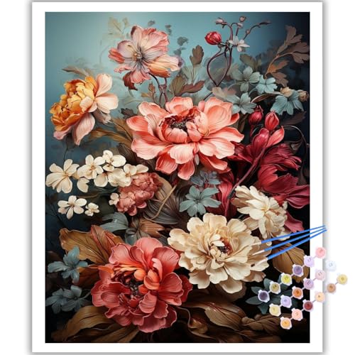 Blumen Malen Nach Zahlen Erwachsene, DIY Blumen Paint by Numbers Adult, Malen Nach Zahlen Set für Geschenk und Heim Dekoration (40×50 cm) Rahmenlos von Mafenr Art