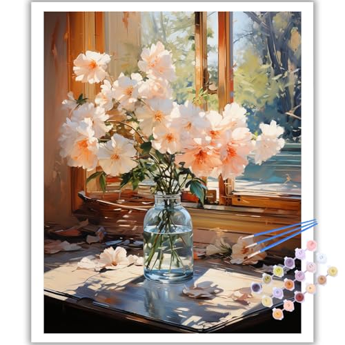 Blumen Malen Nach Zahlen Erwachsene, DIY Blumen Paint by Numbers Adult, Malen Nach Zahlen Set für Geschenk und Heim Dekoration (40×50cm) Ohne Rahmen von Mafenr Art