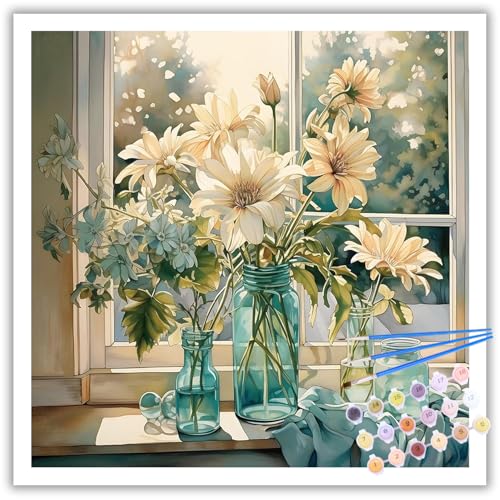 Blumen Malen Nach Zahlen Erwachsene, DIY Blumen Paint by Numbers Adult, Malen Nach Zahlen Set für Geschenk und Heim Dekoration 40×40cm Ohne Rahmen von Mafenr Art