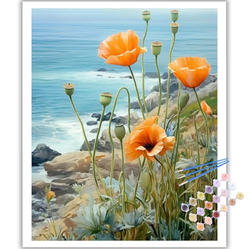 Blumen Malen Nach Zahlen Erwachsene, DIY Blumen Paint by Numbers Adult, Malen Nach Zahlen Set für Geschenk und Heim Dekoration 40×50 cm Ohne Rahmen von Mafenr Art