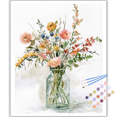 Blumen Malen Nach Zahlen Erwachsene, DIY Blumen Paint by Numbers Adult, Malen Nach Zahlen Set für Geschenk und Heim Dekoration 40×50cm Ohne Rahmen von Mafenr Art